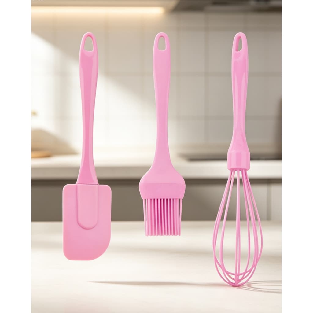 Kit Utensílios de Silicone 3 Peças – Espátula, Pincel Culinário e Fuê Batedor