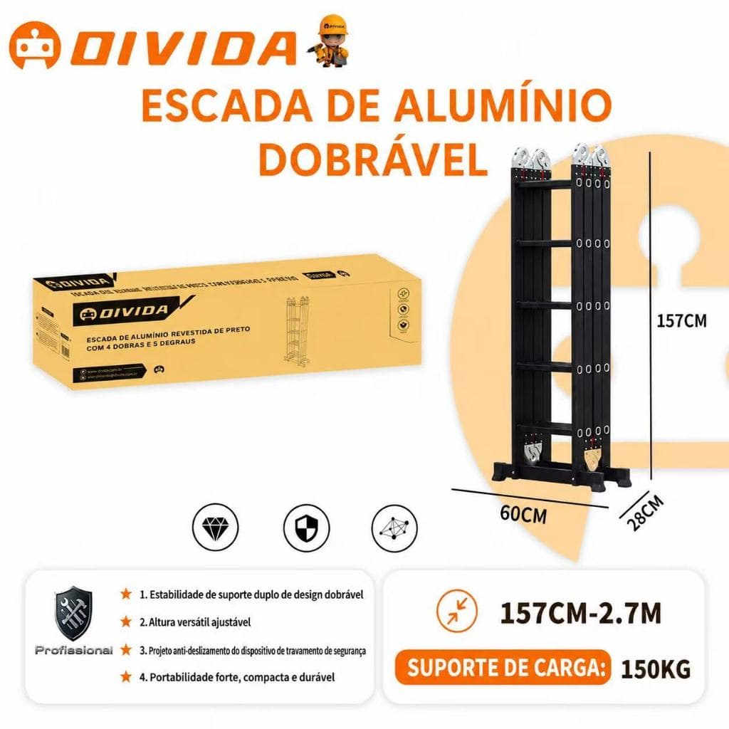Escada Articulada 4x3 de Alumínio 12 Degraus 3,32 Metros de Altura