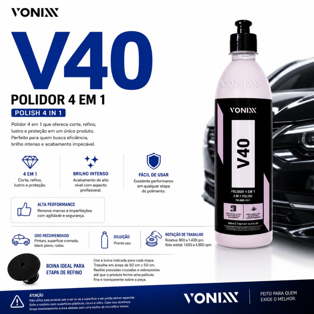 V40 500ml Vonixx Polidor Corte Refino Lustro Protecao 4 Em 1