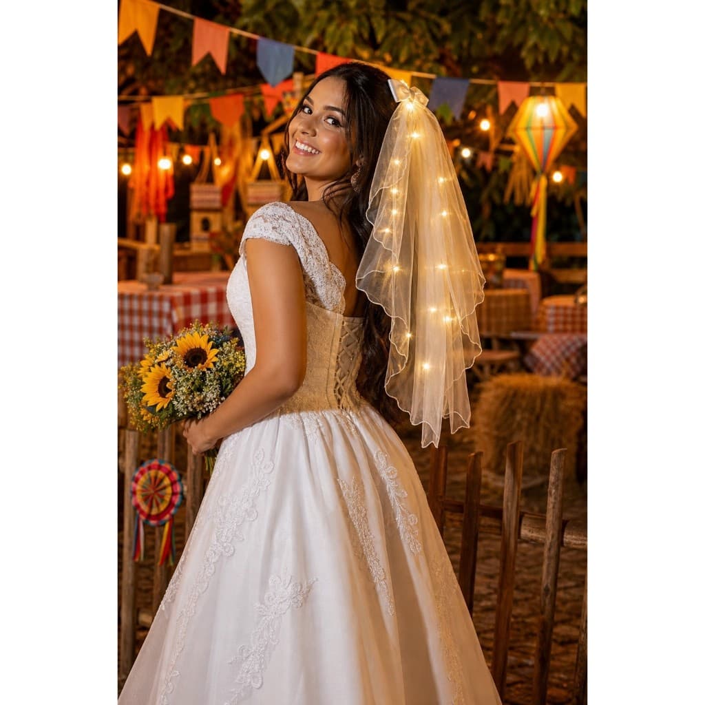 Véu de Noiva com Led Festa Junina Despedida de Solteira Fantasia Noivado Halloween Carnaval