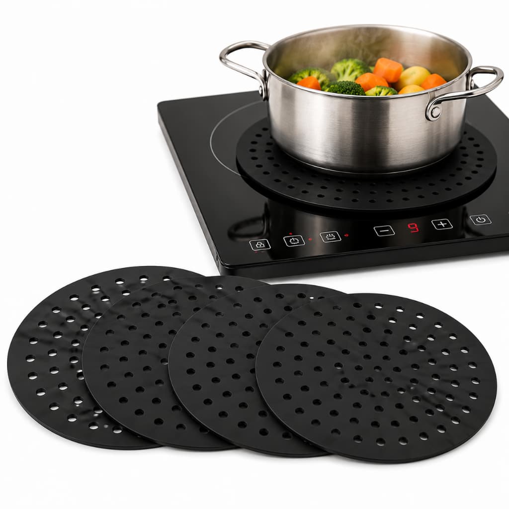 Kit Tapete Protetor Silicone Air Fryer Airfryer Fogão Indução Redondo 18,5cm Antiaderente Furado Lavável Preto Lyor