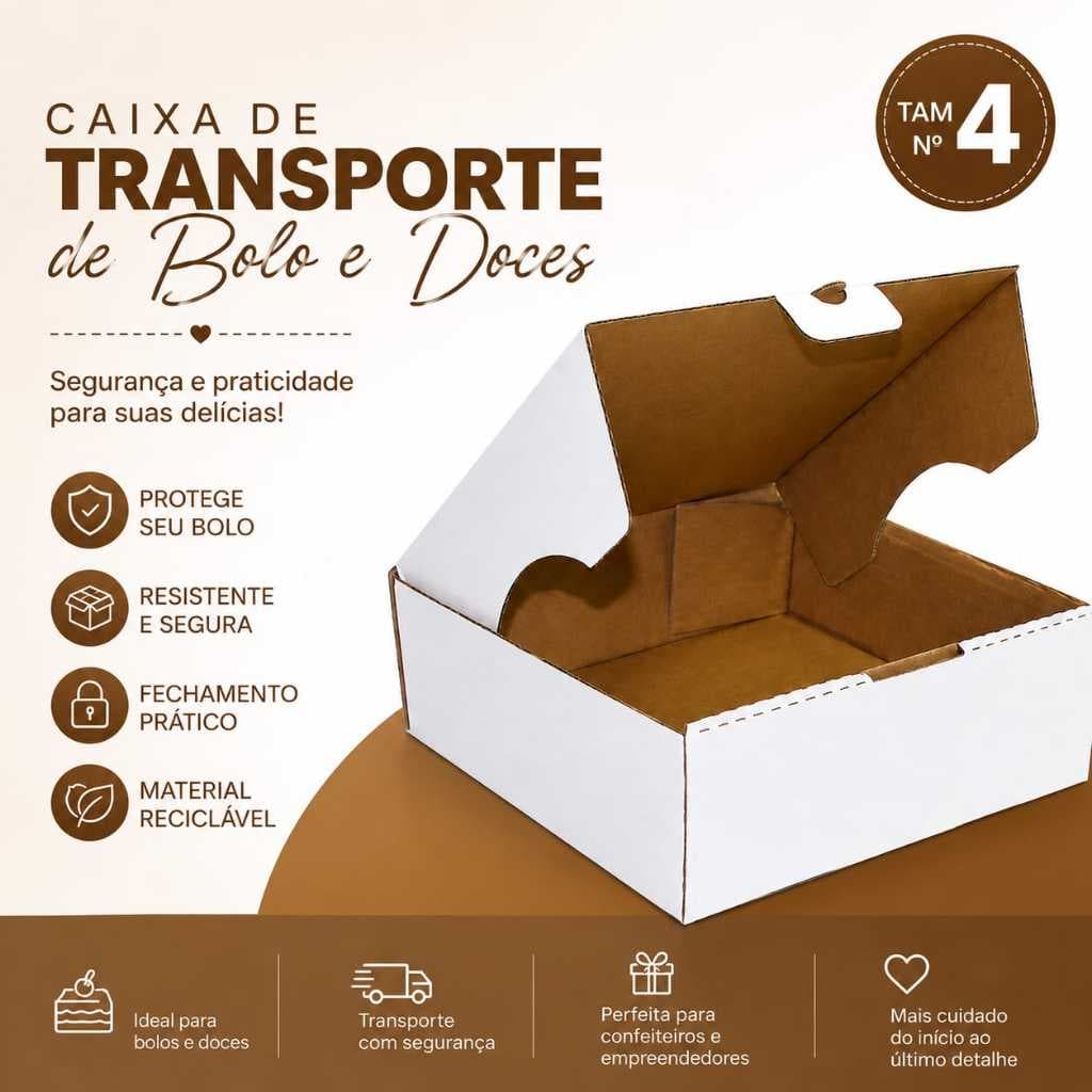 Caixas Bolos Nº4 Embalagem Caixa Branca Festa Torta Papelão Kit Transporte Montável para Viagem