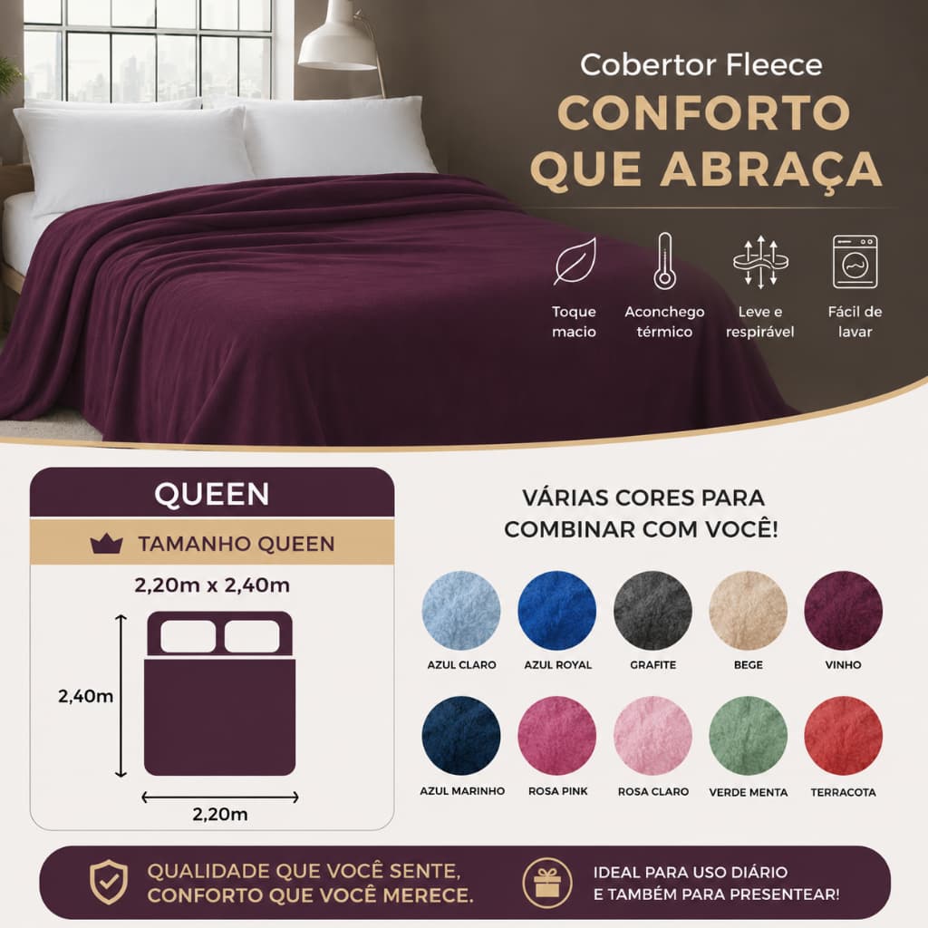 Cobertor Casal Queen Manta Microfibra Liso 220x240cm +10 Cores - Camesa