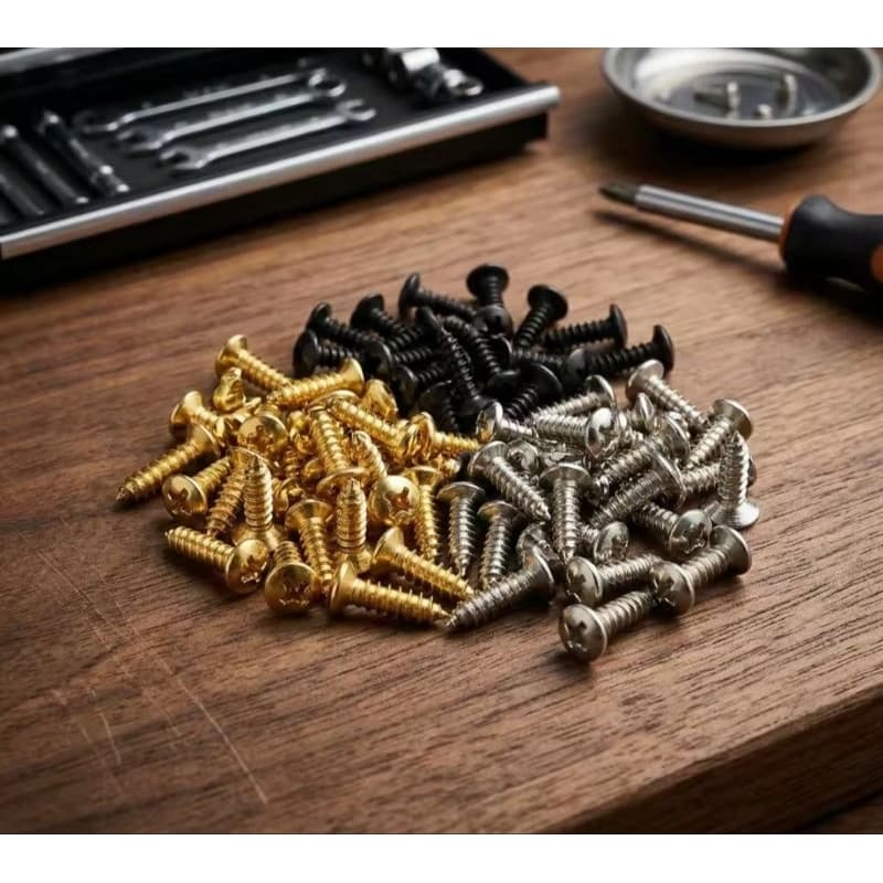25 Parafusos para escudo de guitarra prata cromado dourado preto stratocaster telecaster cabeça boleada