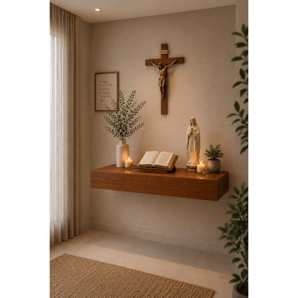 Oratório Suspenso Decorativo Para Sala Hall Entrada Igreja Cantinho Oração Nicho Flutuante Moderno