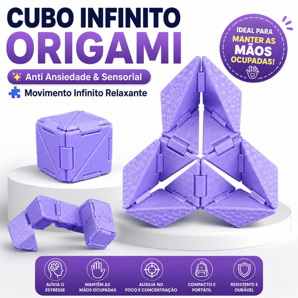 Cubo Infinito Origami Anti Ansiedade Fidget Toy Sensorial Articulado Relaxante TDAH Atípica Autismo