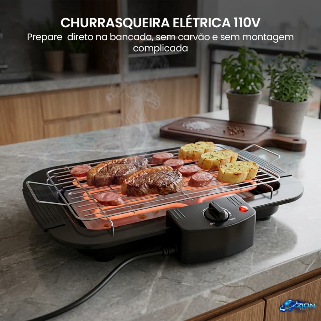 Churrasqueira Elétrica 110V Portátil 1500W Compacta Para Apartamento Sem Fumaça Bancada Cozinha