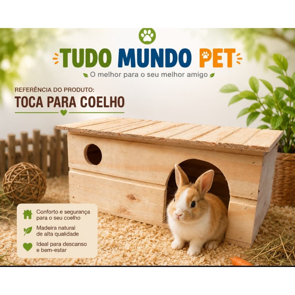 TOCA CASINHA DE MADEIRA PARA COELHO PORQUINHO DA ÍNDIA CHINCHILA -ABRIGO SEGURO ANTISTRESS