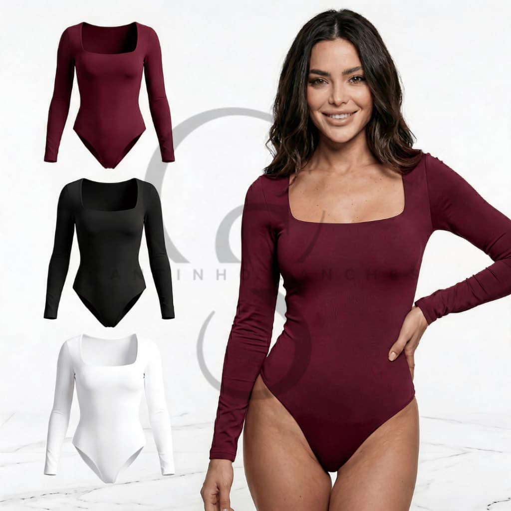 KIT 3 e 2 Body Feminino Suplex Manga longa Decote Quadrado Tamanho Único Confortável