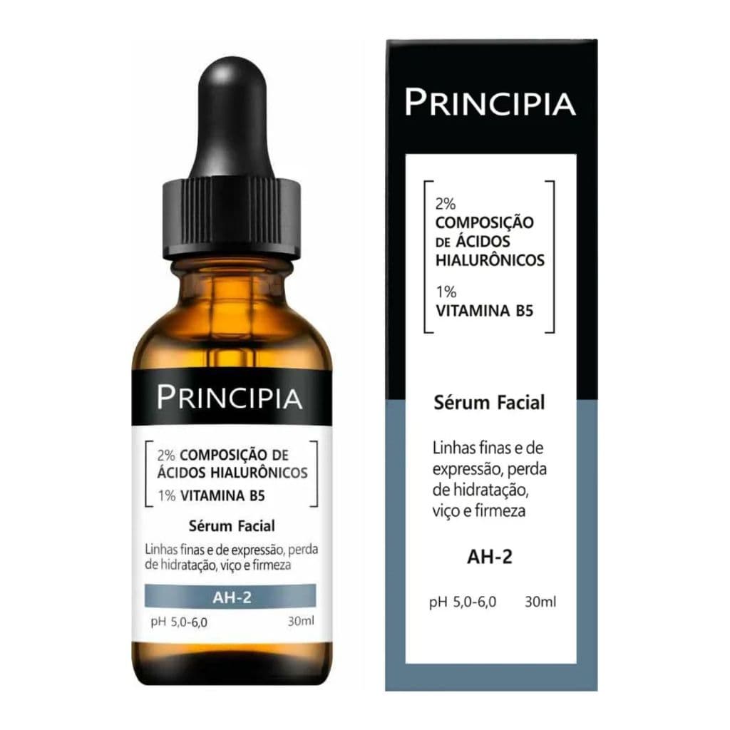 Sérum Principia AH-2 30ml, ácido hialurônico para hidratação profunda e pele mais macia.