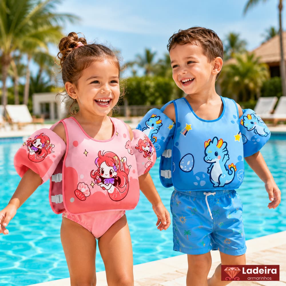 Colete Infantil Inflável com Boias de Braço Acopladas PVC para Piscina e Praia 1 a 3 Anos