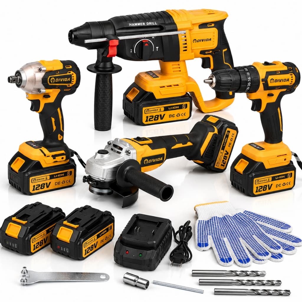 Kit Ferramentas Elétricas 48V 3/4 Peças Profissional Parafusadeira Martelete Esmerilhadeira Sem Fio
