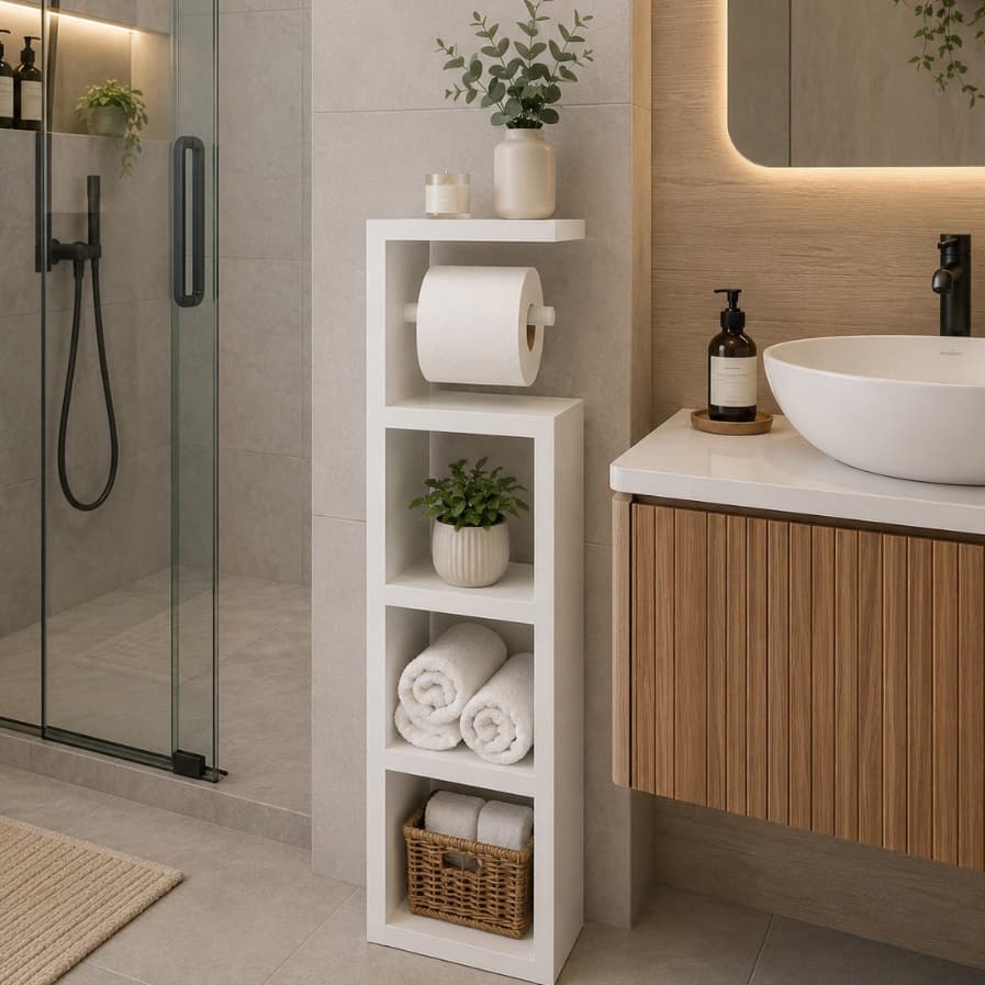 Torre Nicho Porta Papel Higiênico para Banheiro Organização com Elegância Toalete Lavabo