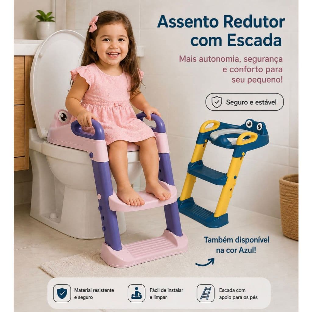 Assento Redutor Infantil com Escada Ajustável, Seguro e Antiderrapante
