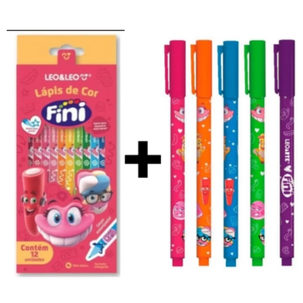 Kit Escolar Fini Lápis de Cor Fini + 5 Canetas Fini Gel Escolar