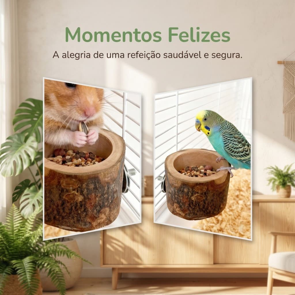 Comedouro de Passaros Madeira de maçã para aves em geral (Calopsita Periquito e Agapornis)