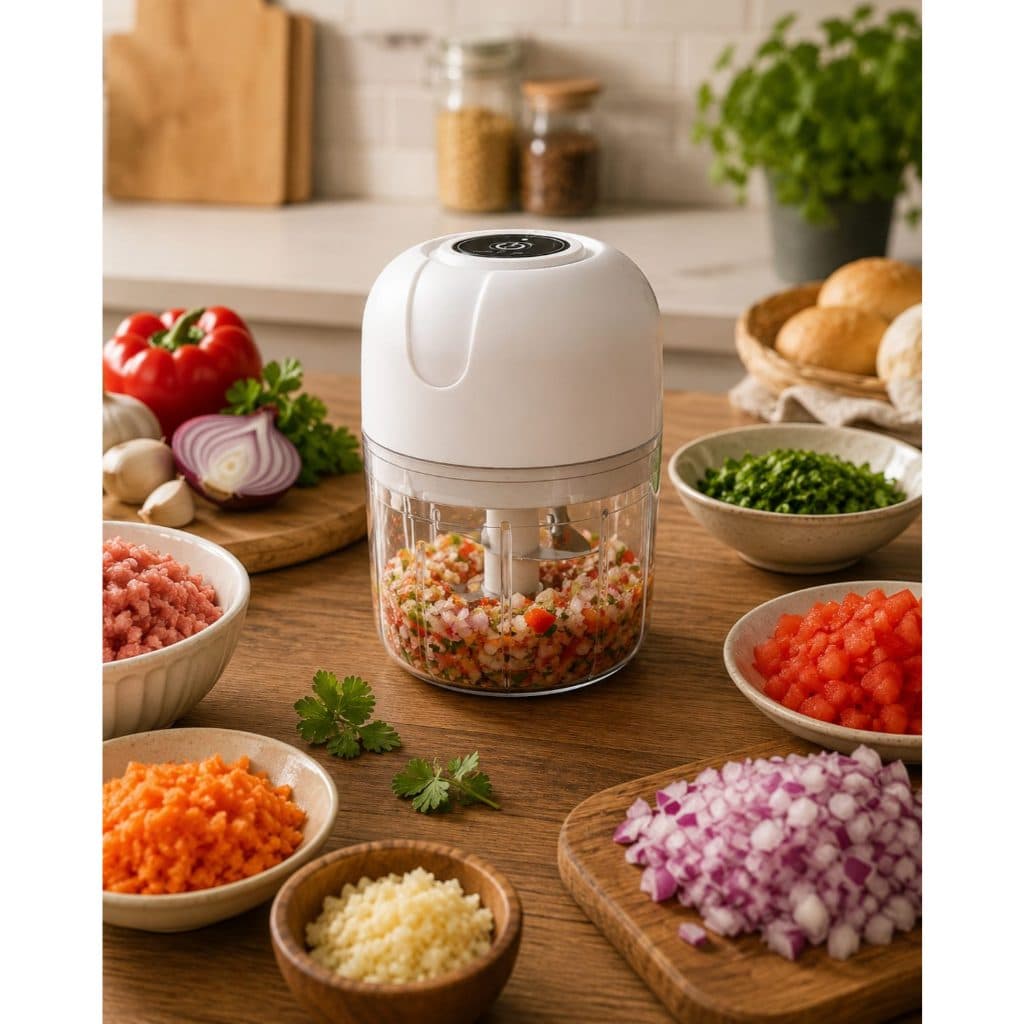 MINI PROCESSADOR ELÉTRICO PORTÁTIL USB 250ML | 3 LÂMINAS | TRITURADOR DE ALHO | CEBOLA | LEGUMES | TEMPEROS | MULTIUSO