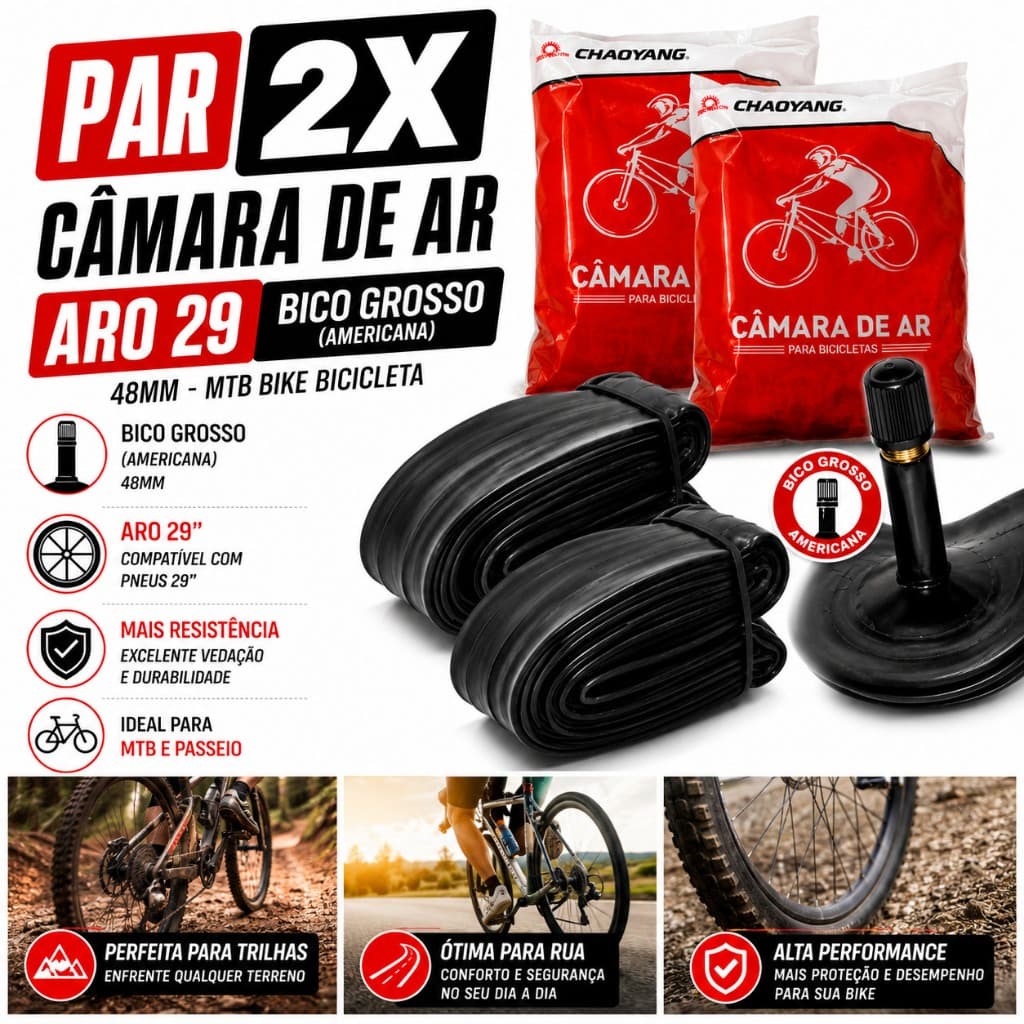 CÂMARA DE AR ARO 29 BICO GROSSO (AMERICANA) 48MM MTB BIKE BICICLETA