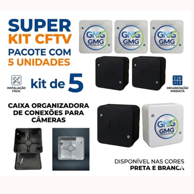 Kit Com 5 Caixas Organizadora CFTV Plástica P/ Câmeras De Segurança IP65 Sobrepor Externa