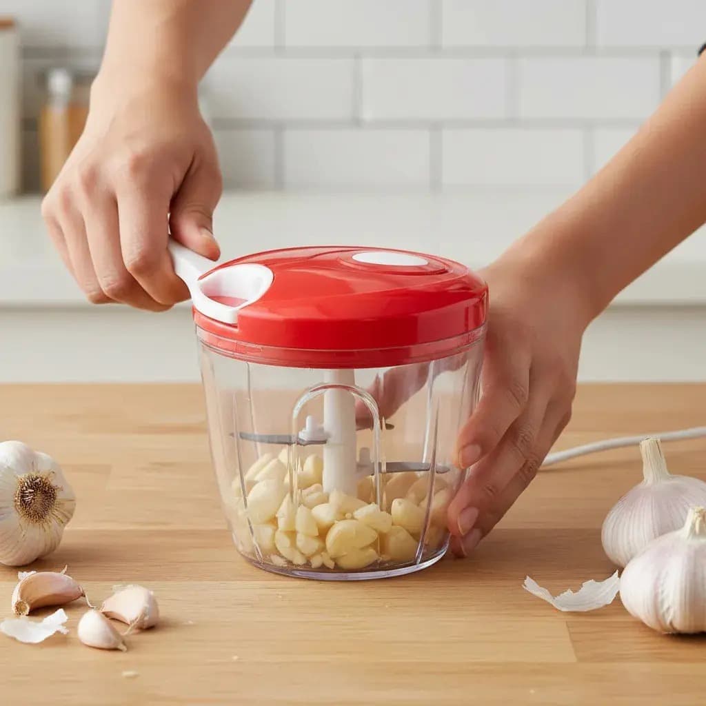 Processador Alimentos Manual 700ml 5 Lâminas Triturador Legumes Vinagrete Prático Rápido Durável