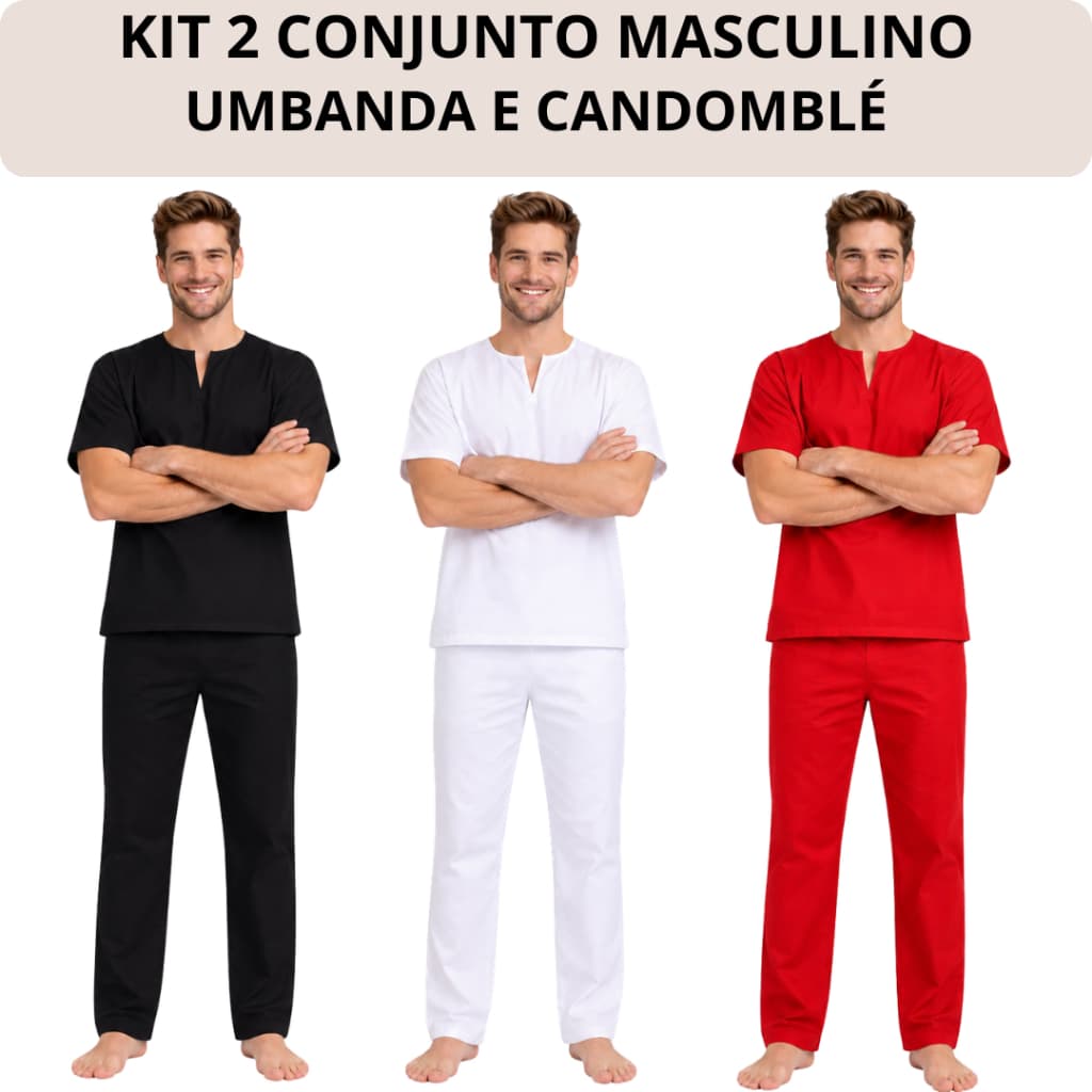 Kit 2 Conjunto Masculino Umbanda e Candomblé Unisex Roupa de Ração Premium do P ao EGG