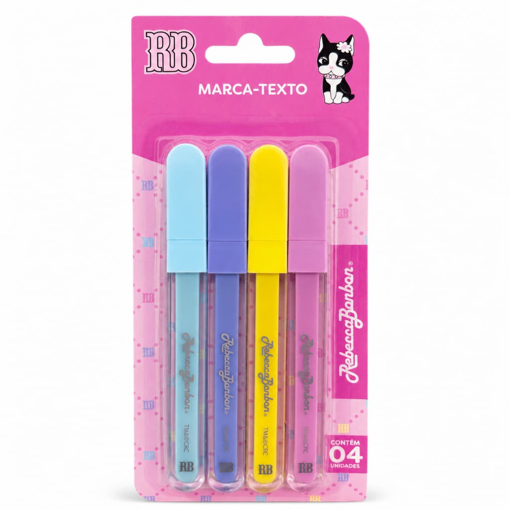 Kit Marca Texto Rebecca Bonbon RB 4 Cores Pastel – Caneta Marcador Escolar Atóxico