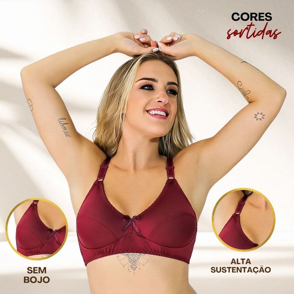 Kit 3 Sutiã Feminino Reforçado Sem Bojo Conforto Sustentação Alças Reforçadas e Ajustáveis