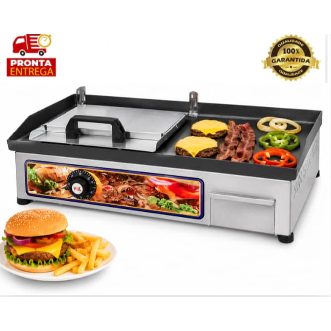Chapa Chapeira de Lanches Elétrica 40x35 com Abafador Prensa Profissional