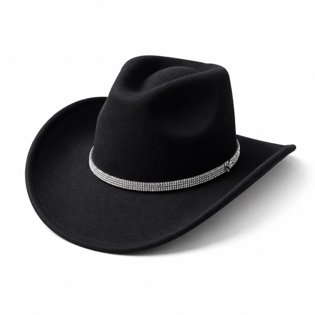 Chapéu Country Preto Feminino Com Strass Brilhante Festa Peão