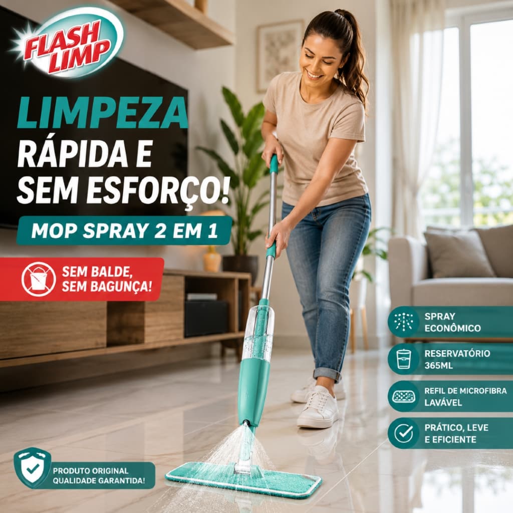 Mop Spray 2 Em 1 Multiuso Reservatório 365ml Limpeza Rápida Flash Limp Original Rodo Inteligente