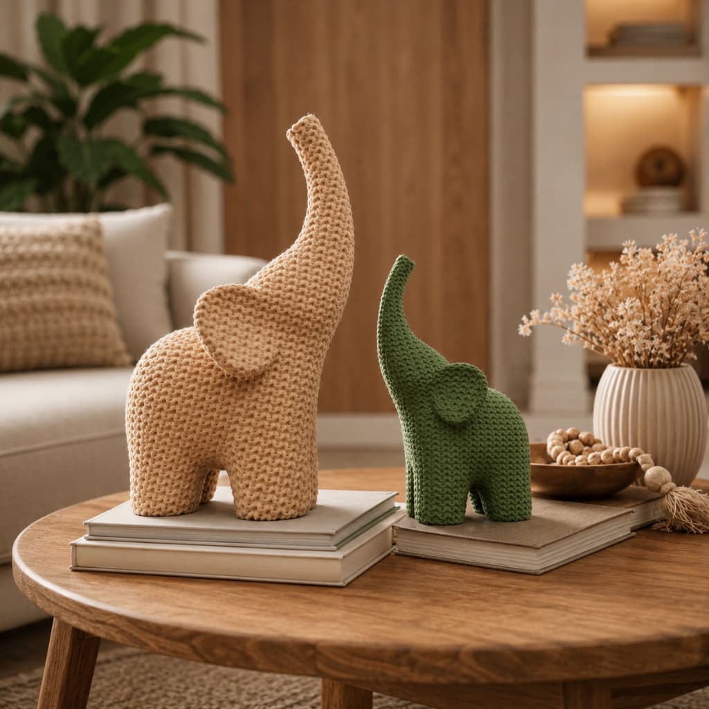 Kit Decorativo de Elefantes com Textura Artesanal e Estilo Minimalista Elegante para Sala, Escritório e Decoração