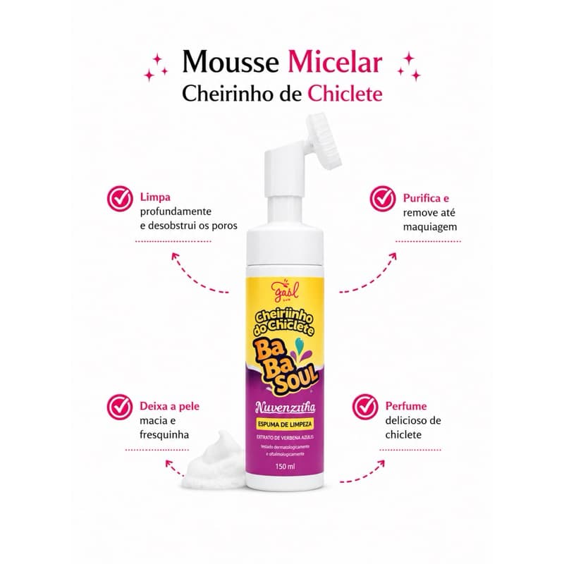 Espuma Micelar Facial Soul Cosméticos – Cuidado Diário com Frutas Vermelhas