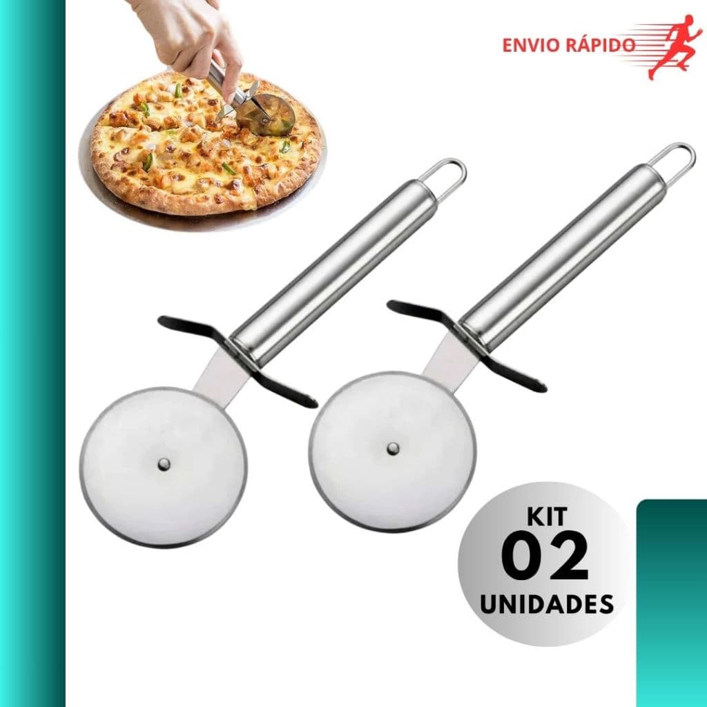 Kit 2 Cortador de Pizza Inox Fatiador com Lâmina Afiada e Cabo Ergonômico Reforçado