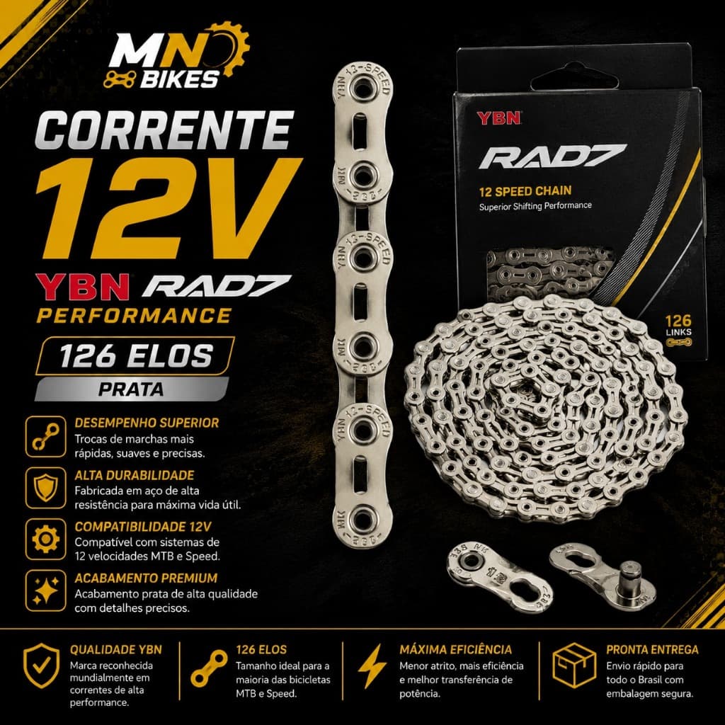 Corrente 12V YBN RAD7 Performance 126 Elos Prata Bike MTB Speed