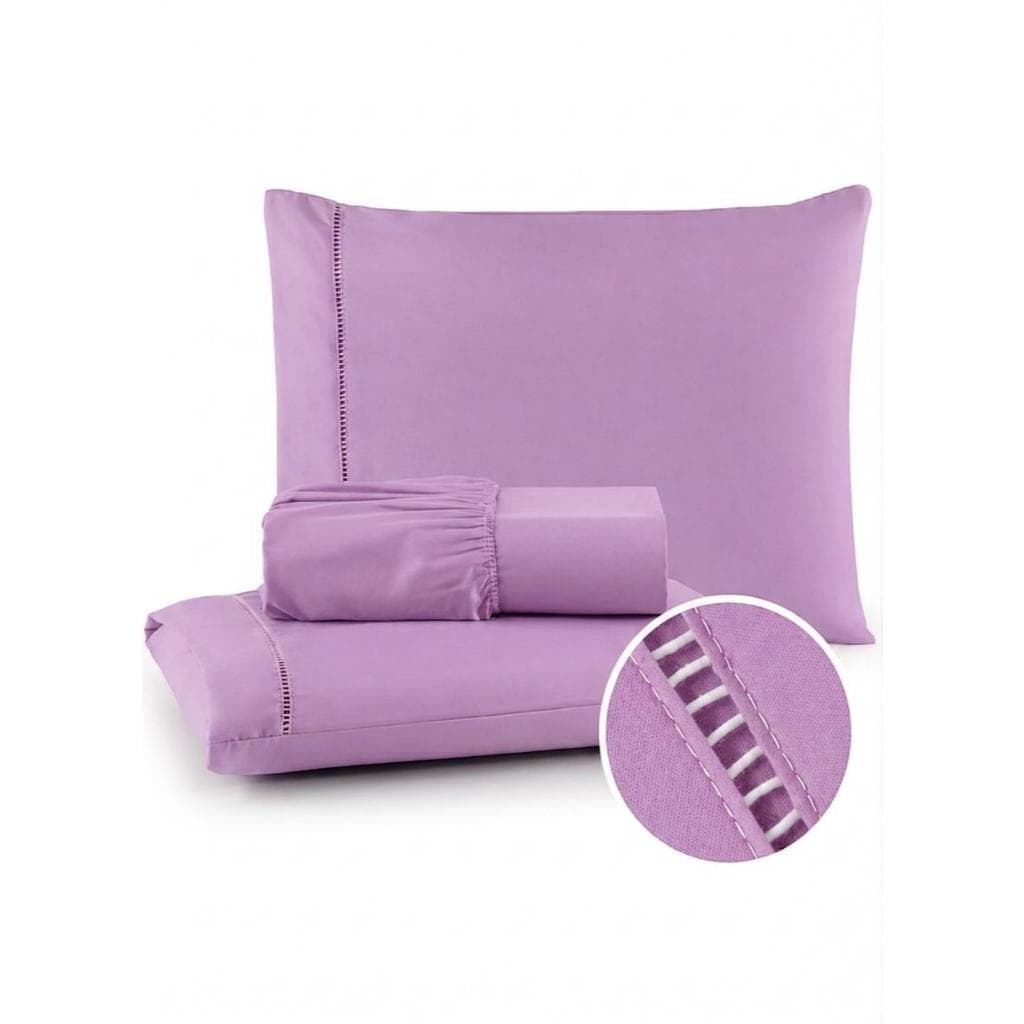 Jogo de Cama Lençol 3 Peças 400 Fios Casal Queen Extra Macio Micropercal Ponto Palito