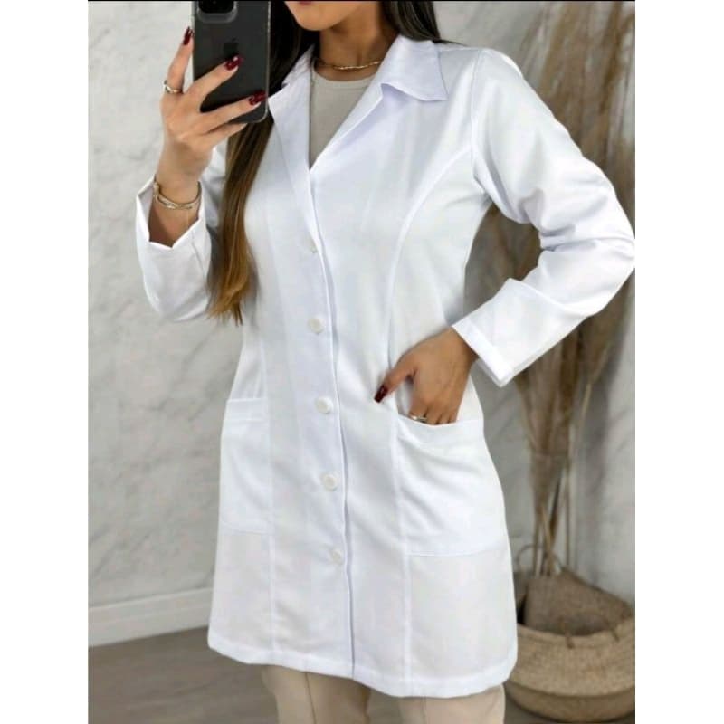 Jaleco Feminino Acinturado básico + logo bordado