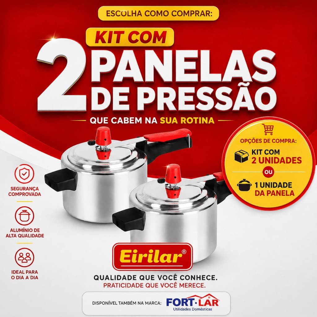 KIT OU UNIDADE Panela De Pressao Pequena 2 Litros Polida Eirilar OU 2.5Litros Fort-Lar
