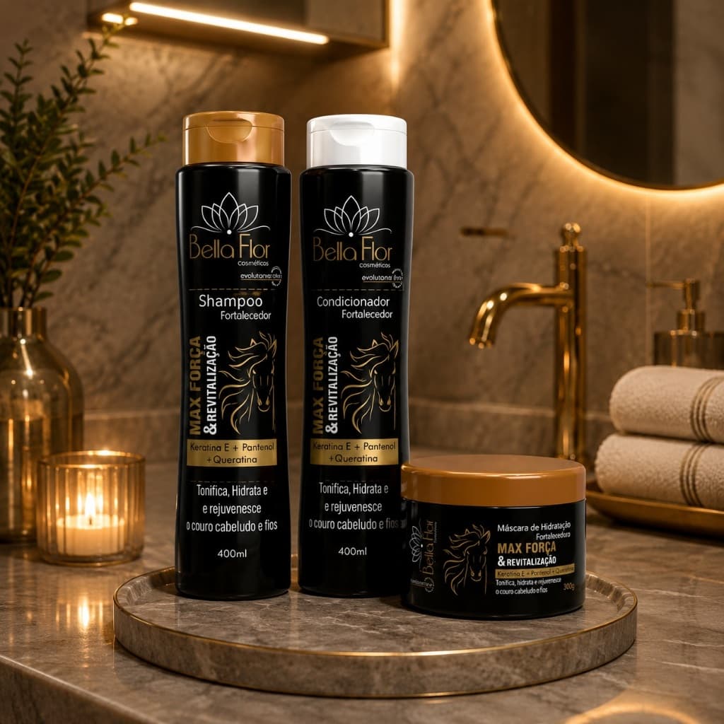 Kit Capilar Crescimento Max Força e Revitalização 3 Produtos (Shampoo, Condicionador e Máscara) Profissional