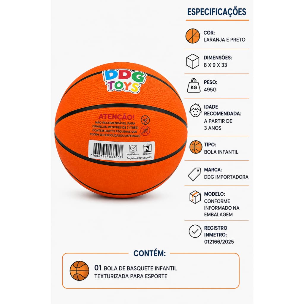 Bola Basquete Infantil Texturizada Laranja Preto NBA Recreativa Esporte