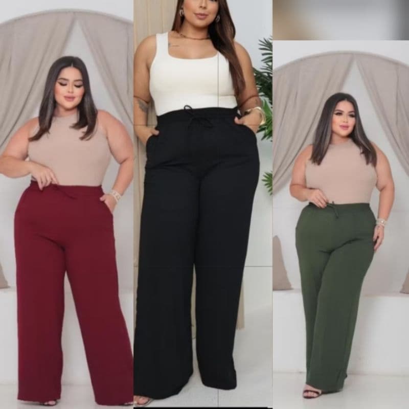 Calça Pantalona Plus Size Tecido Duna Cores Lisas G1 ao G3 - Conforto e Estilo!
