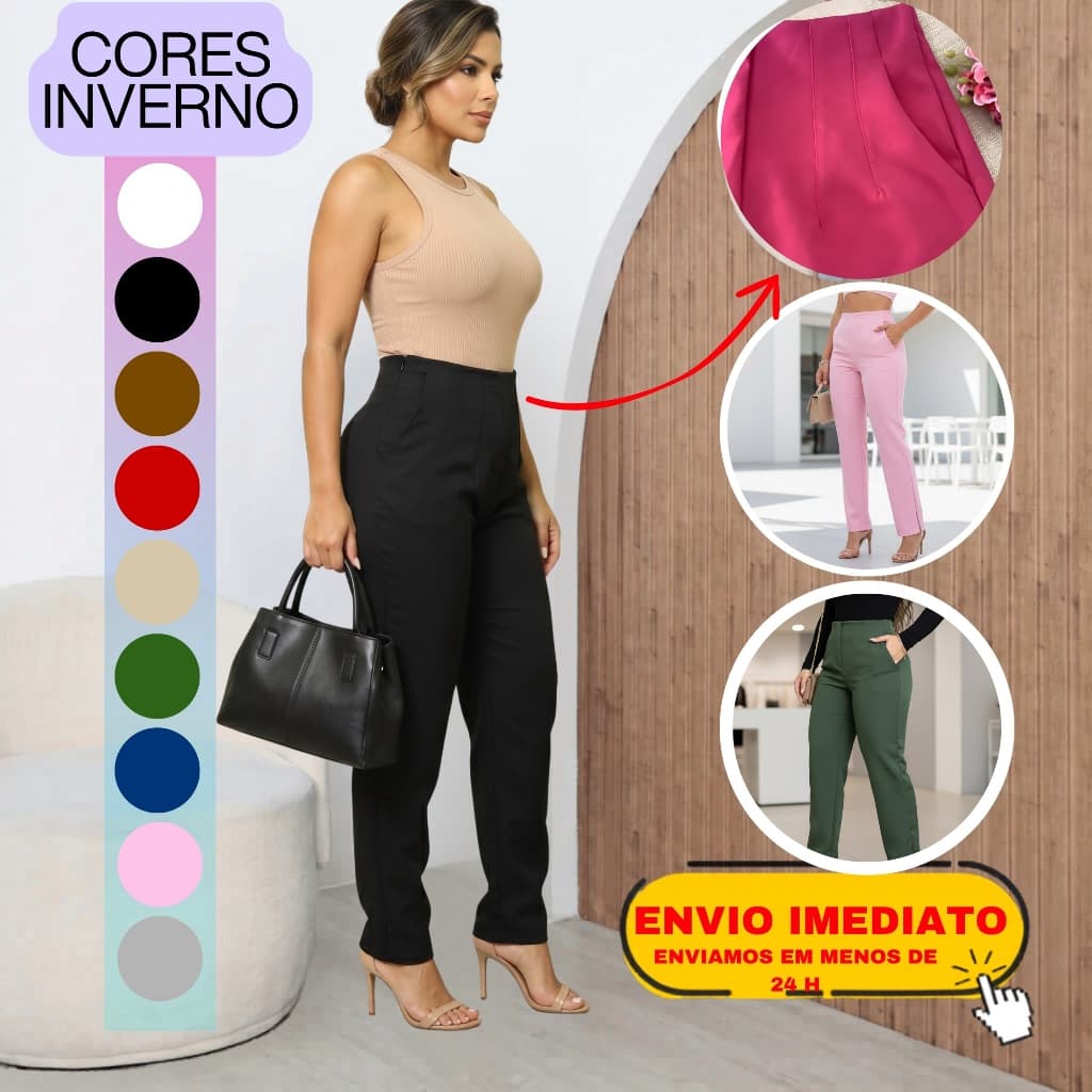 Calça Feminina Social Alfaiataria Rosa: ziper na lateral Conforto e Sofisticação para Mulheres Modernas 2026