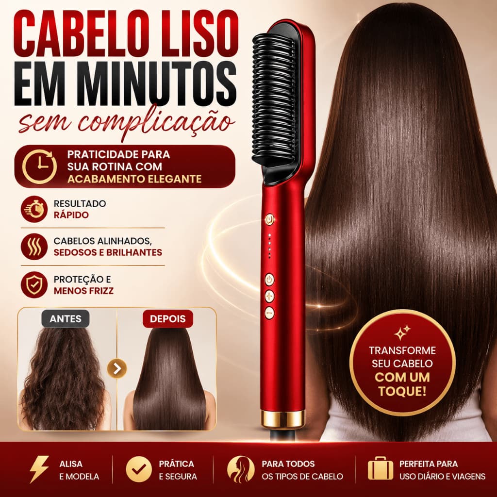 Escova Alisadora Elétrica Bivolt 5 Em 1 Temperatura Ajustável 130°C a 200°C Profissional