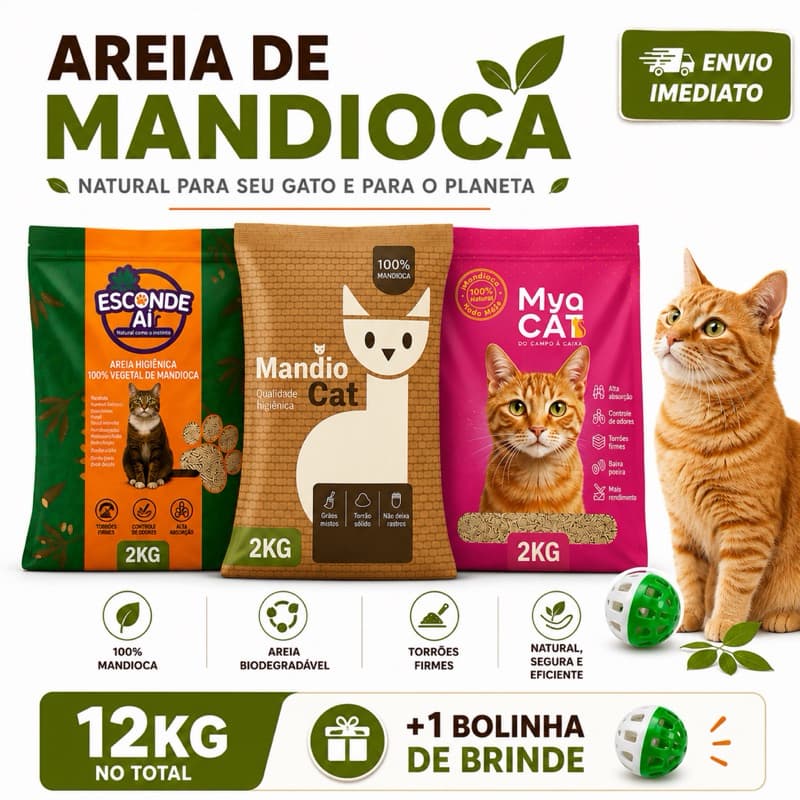 Areia Biodegradável Mandioca Grão finos Para Gatos - OFERTA