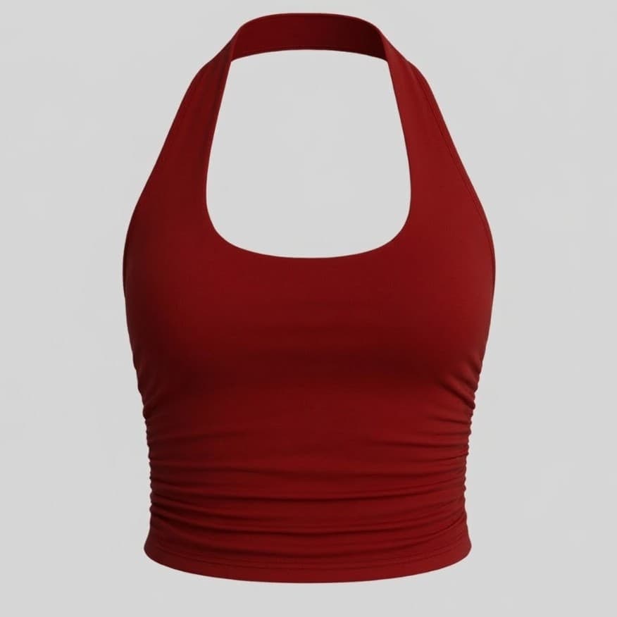 Top Cropped Feminino Frente Única Franzido Ajustado ao Corpo Costas Nua Blusa Feminina Suplex Moda Fitness Academia Casu