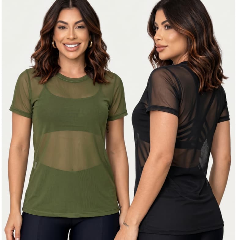 Blusa Feminina Tule Com Toque Macio e Ventilação Moda Fitness Tampa Bumbum Academia