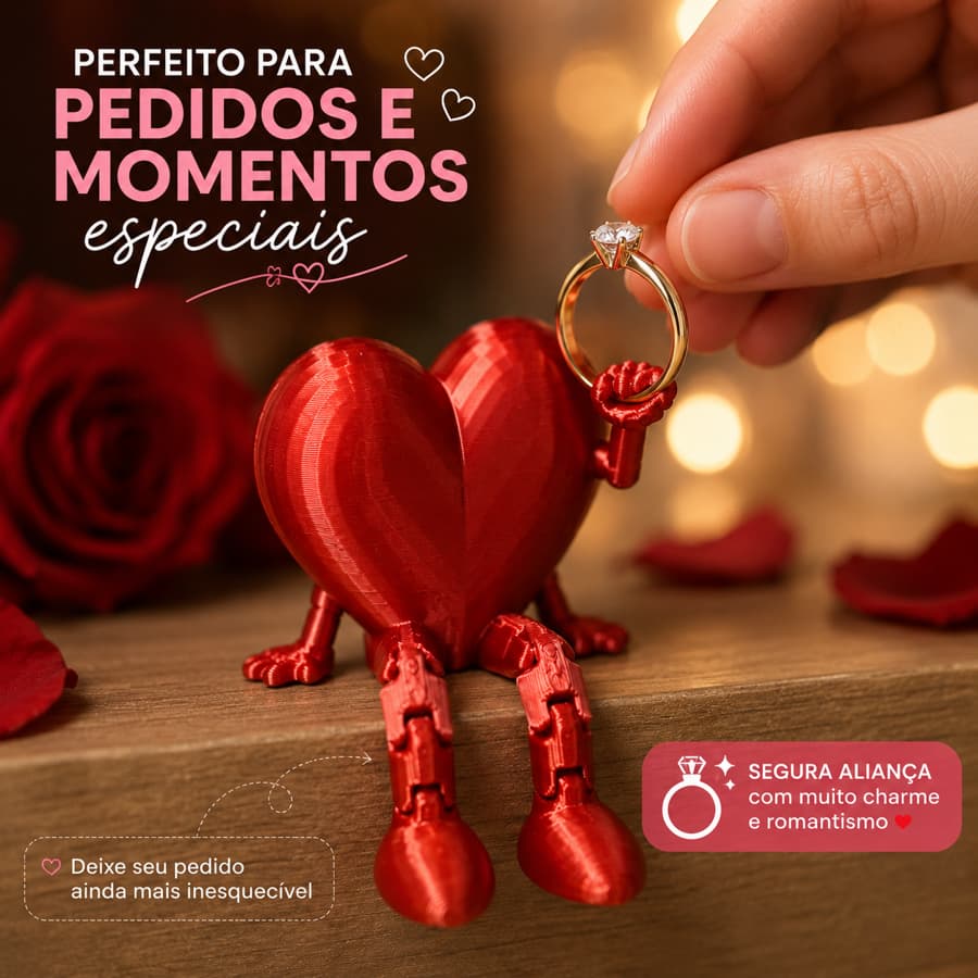 Kit 4 Corações Românticos Articulados Porta Aliança Chave e Coração Decorativo