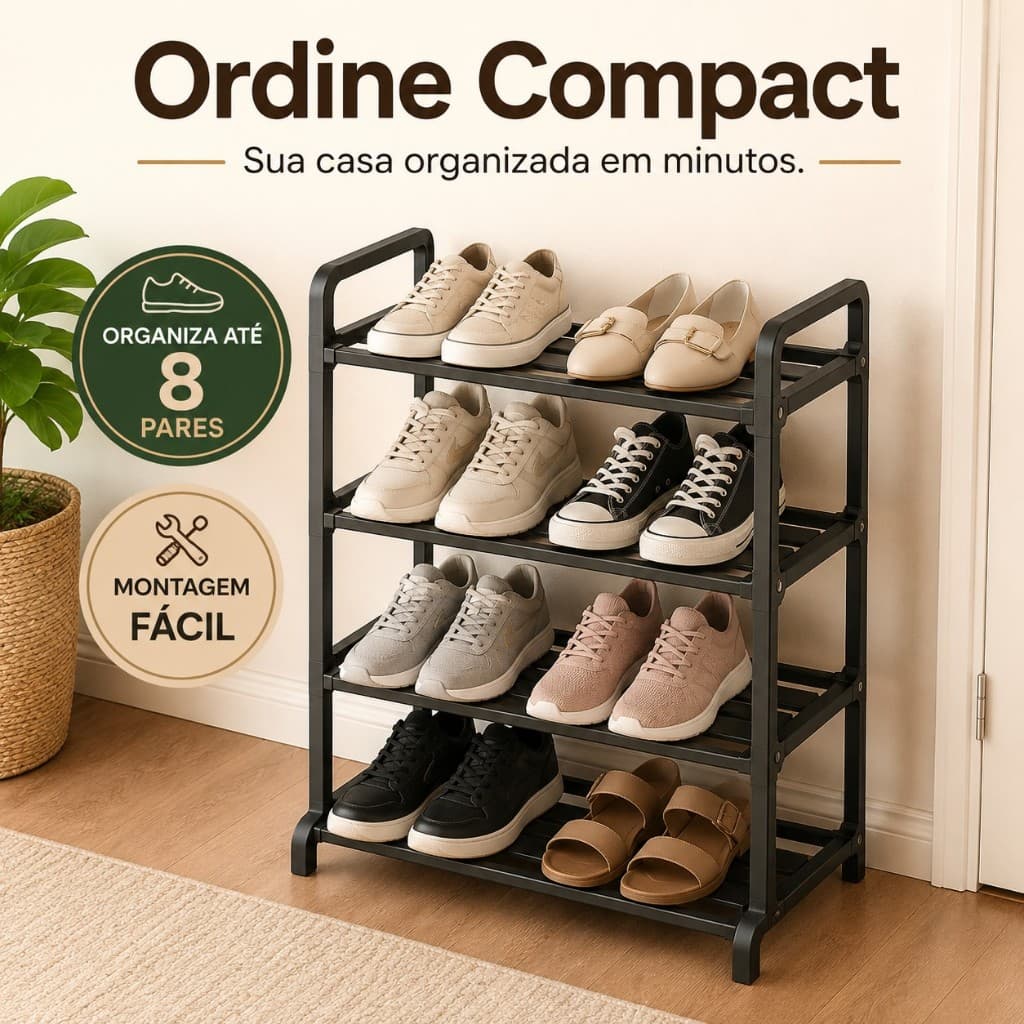 Sapateira Organizadora 4 Andares Para 8 Pares Compacta Multiuso Fácil Montagem Quarto Closet Entrada