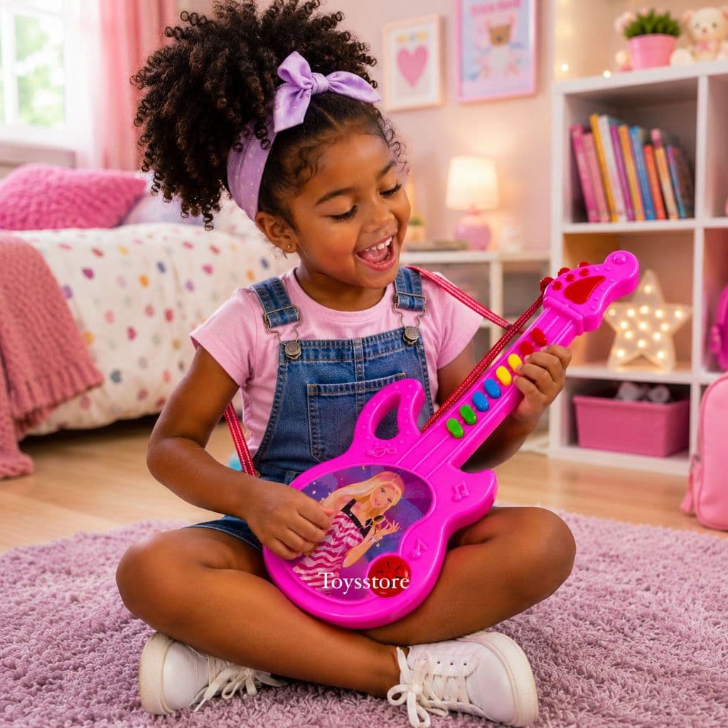Guitarra Infantil Brinquedo Instrumento Musical Da Barbie Rosa Com Som