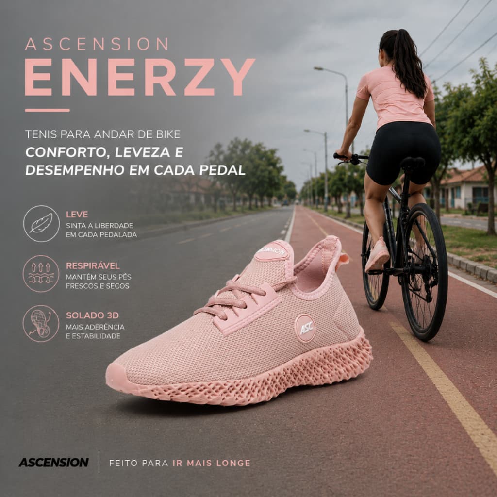 Tênis Para Andar de Bicicleta Para Ciclismo Rosê Rosa Feminino Enerzy Para Mulher Confortável Leve Versatil