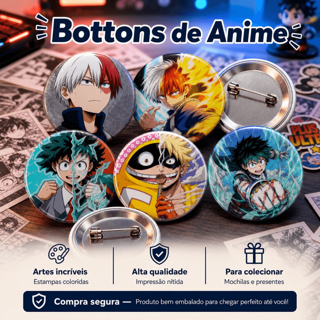 Kit 4 Bottons My Hero Academia colecionaveis Broches Presente Anime Geek Presente Personalizado